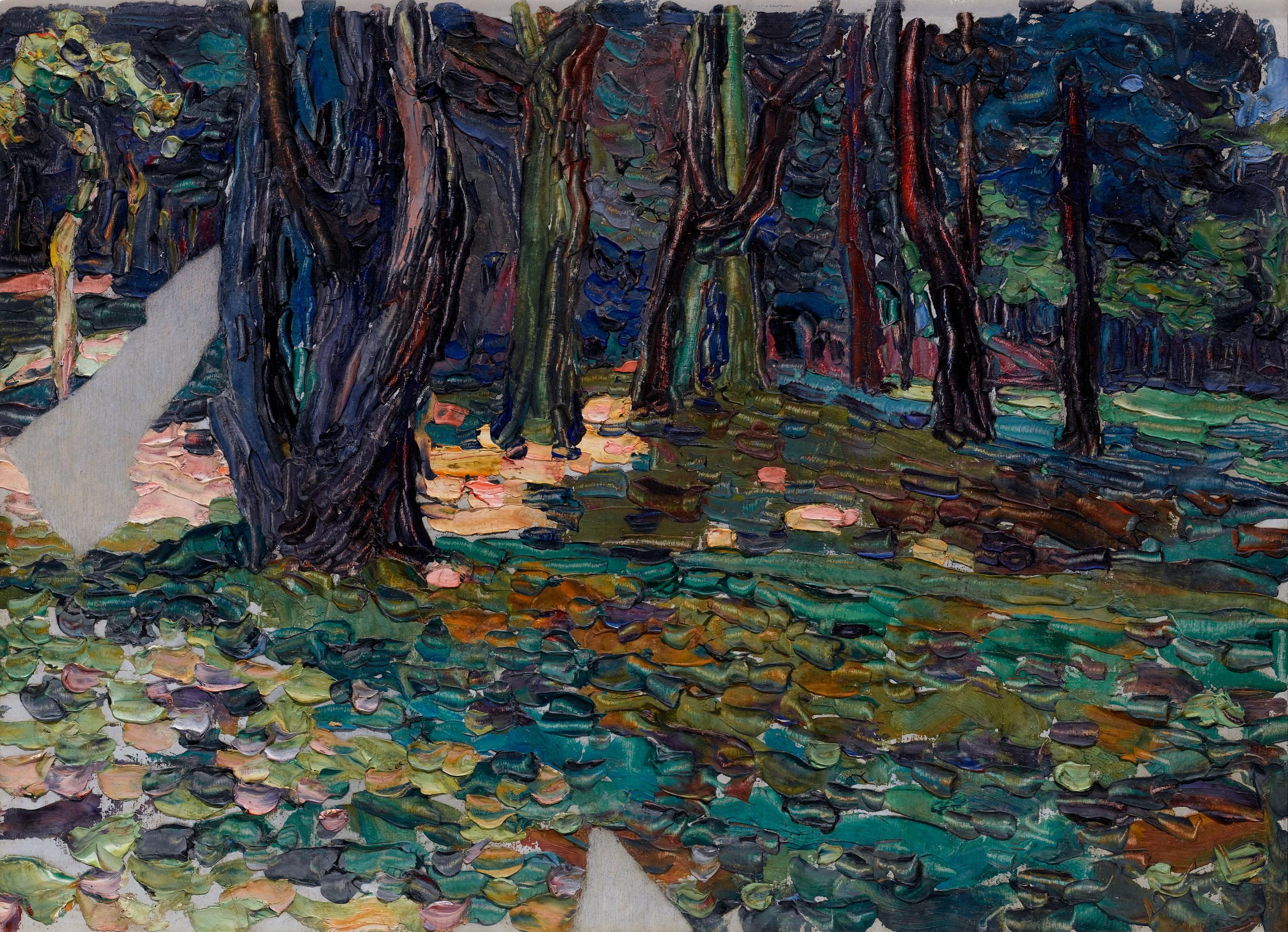 Retrospectiva de Kandinsky en Centro Centro 2 Park von Saint-Cloud, Waldlichtung (Parque de Saint-Cloud, claro), 1906 - 1907. © Vassily Kandinsky, VEGAP, Madrid 2015.