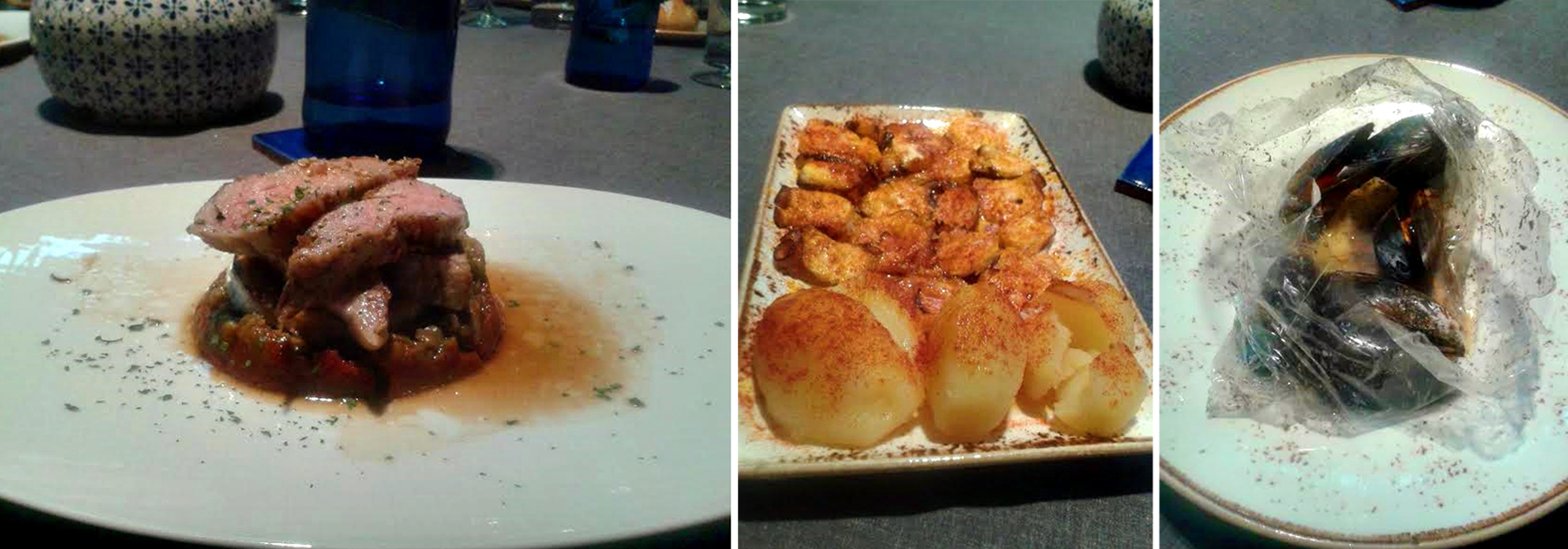 Los Montes de Galicia 2 Pluma ibérica, pulpo a feira y mejillones al cava de Los Montes de Galicia.